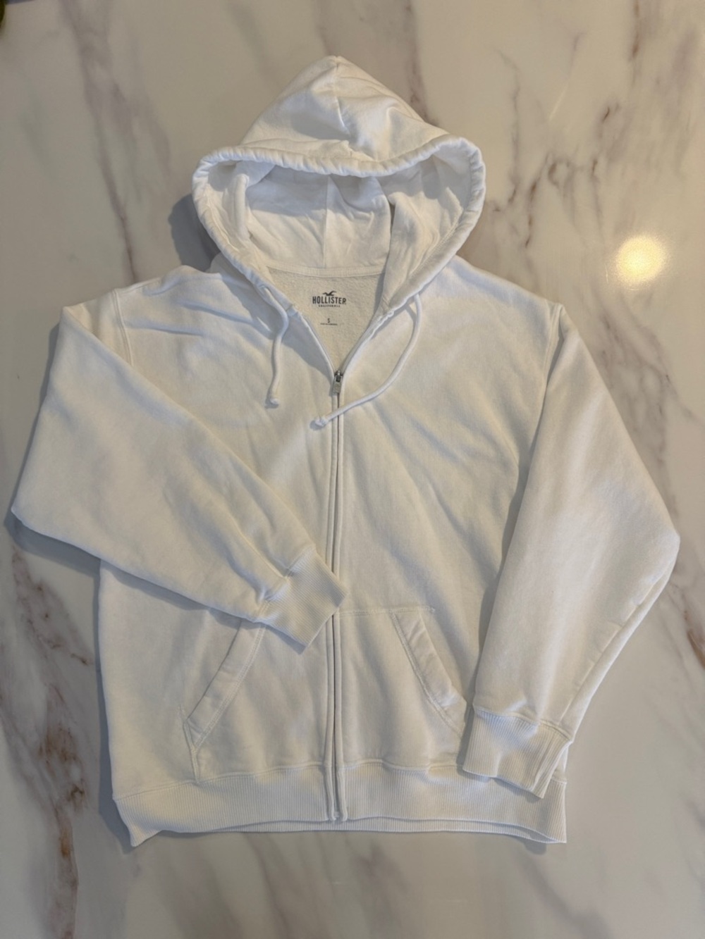 Hollister Oversized Easy Fit Full Zip-Up Hooded Hoodie Sweatshirt Small White
